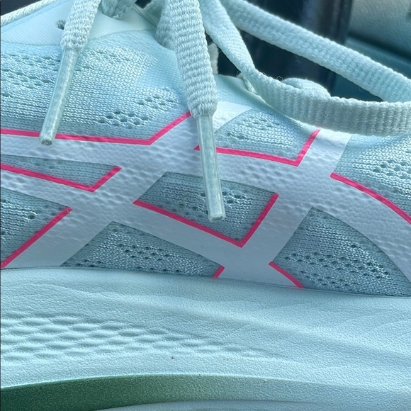 Asics Green and Pink Athletic Shoes with Breathable Knit - Picture 6 of 7